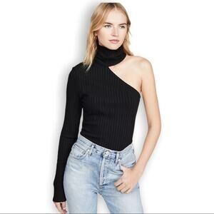 The Range Framed Ribbed Carved One Shoulder Black Turtleneck Top Size L NWT